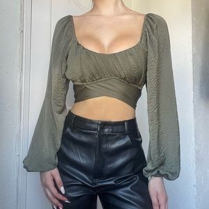 Olive green long sleeve crop